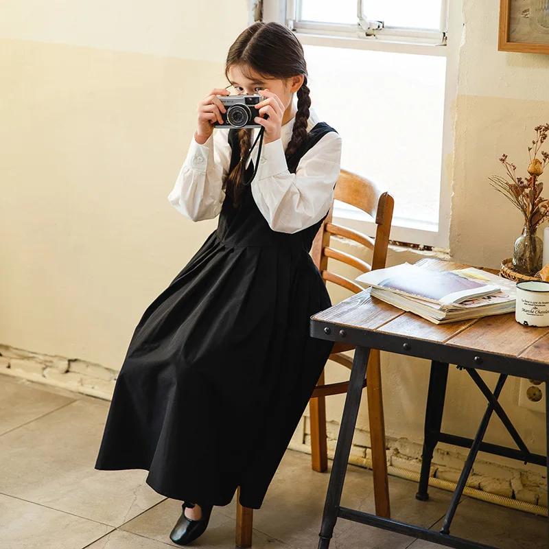 Детский осенний комплект одежды ZOETOP белая рубашка с длинным рукавом и юбка на