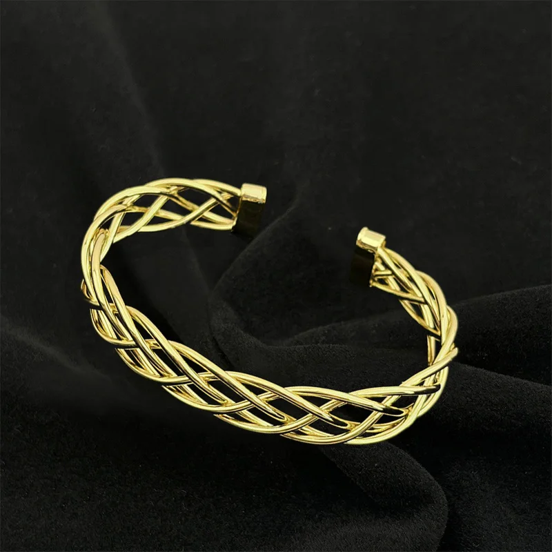 Hand Woven Bangle for Women Fashion 2022 Quality Gold Color Stainless Steel Jewelry Personality Openwork Cuff Bracelet Pulseras