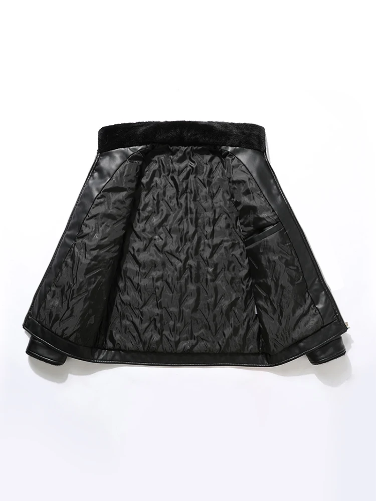 Кожаная мужская куртка-бомбер флисовые черные мотоциклетные куртки в стиле