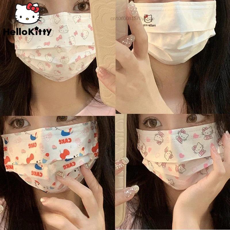 100pcs Sanrio Hello Kitty Graphic Adult Child Disposable Dust Protection Safe Breathable Kawaii Cartoon Anime Face Decoration