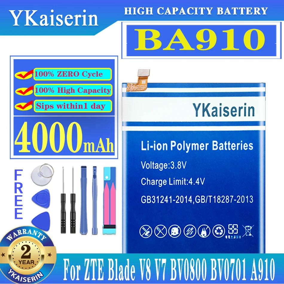 

Аккумулятор ykaisin Li3925T44P8h786035 4000 мАч для ZTE Blade V8 V7 BV0800 BV0701 A910 A506 A522 V770 V7 Plus V7Plus BV0721 Z10