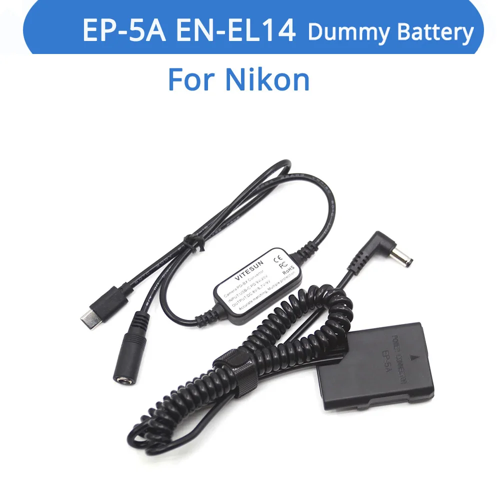 

EN EL14 Dummy Battery EP-5A DC Coupler EH-5A USB Power Cable For Nikon D3200 D3300 D3400 D3500 D5200 D5300 D5500 D5600 Camera