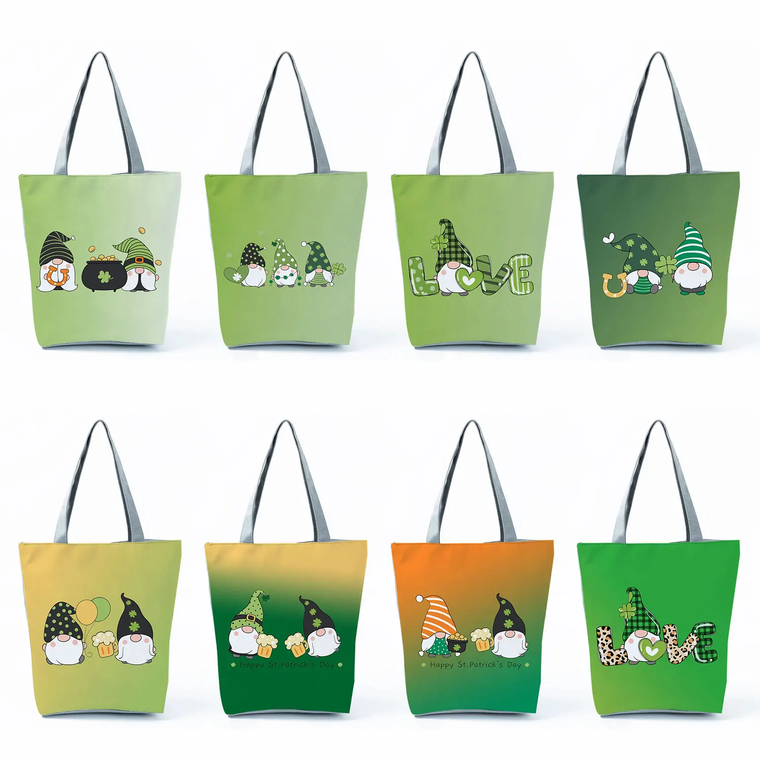 

Casual Little Elf Printed Women Shoulder Bags St. Patrick's Day Cute Gnomes Handbag Reusable Foldable Shopping Bag High Capacity