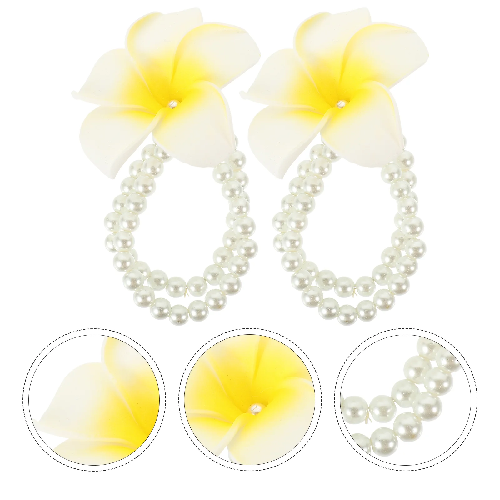 

2pcs Hawaiian Women Bracelet Artificial Plumeria Flower Bracelet Fake Pearl Chain Bracelet