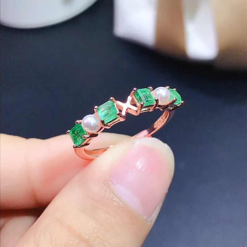 

YULEM Design Style Square Emerald 3*3mm 925 Silver Ring Natural Emerald Ring Gift for Woman