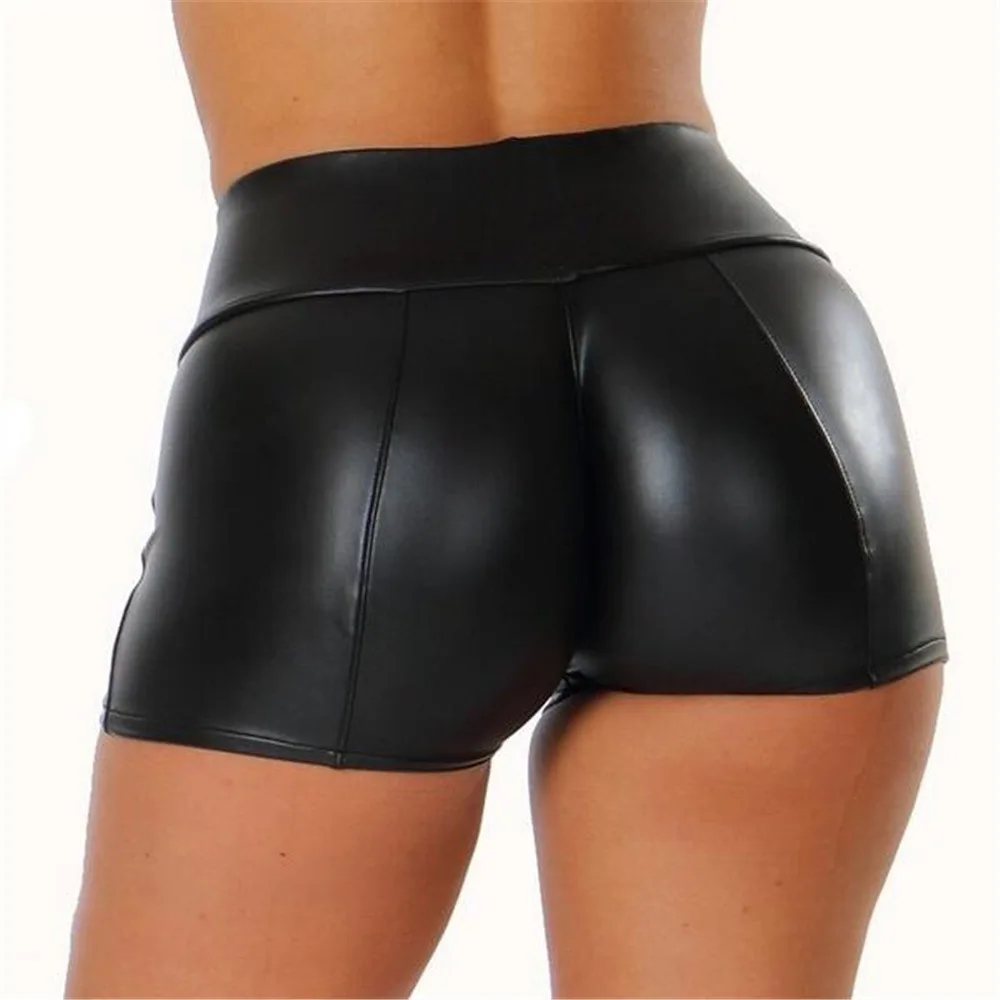 Sexy Womens Shorts Shiny Elastic High Waist Shiny Faux PU Leather Short Pants Slim Hot Dance Clubwear Mini Shorts