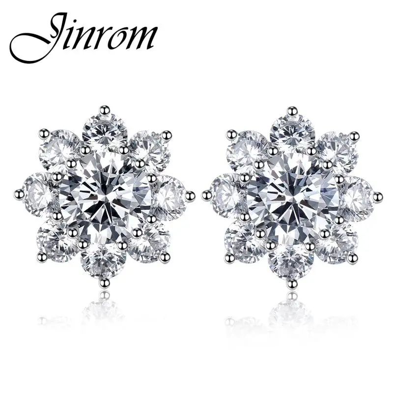 

S925 Sterling Silver Ear Jewelry Female Simple Personality Flower Zircon Earrings High Carbon Diamond Wedding Ear Studs