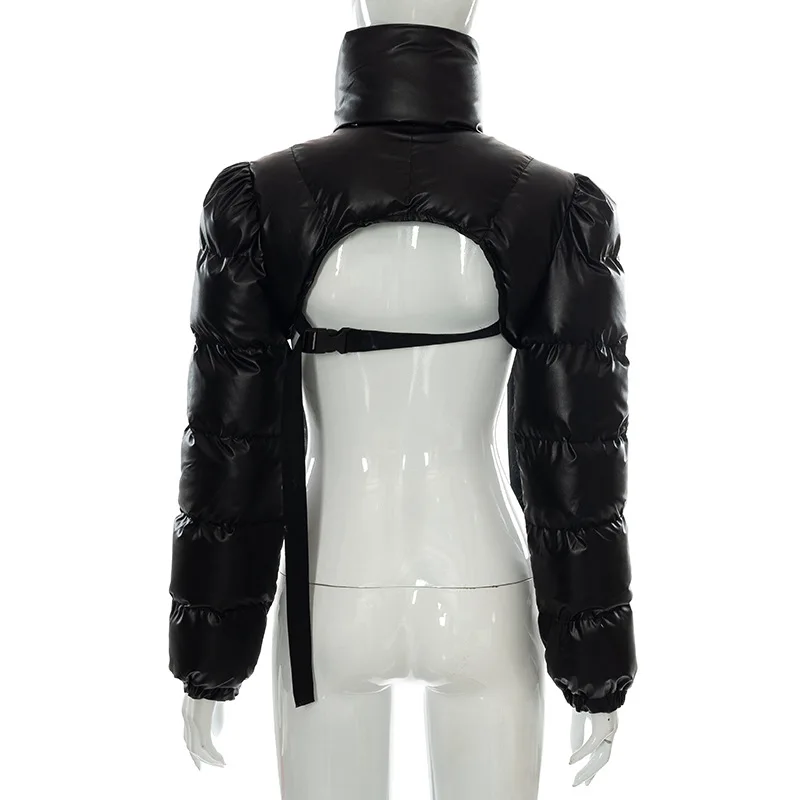 Women's parkas 2022 autumn winter new solid color zipper high-neck backless waistless buckle belt long-sleeved cotton clothes