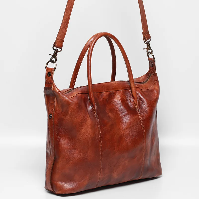 Vintage Genuine Leather Men's Briefcase Luxury Cowhide Handbag Large Capacity Shoulder Crossbody Bag Male Business Laptop Bag