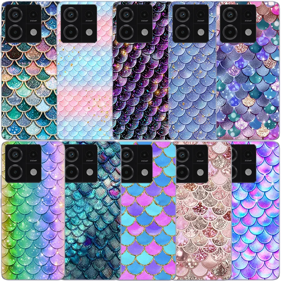 Fish Scale Pattern Mermaid Clear Phone Case For Xiaomi Redmi 12 12C 10 10A 10C 9 9A 9C 9T Note 13 Pro + 12S TPU 8 8A 7 7A Pat
