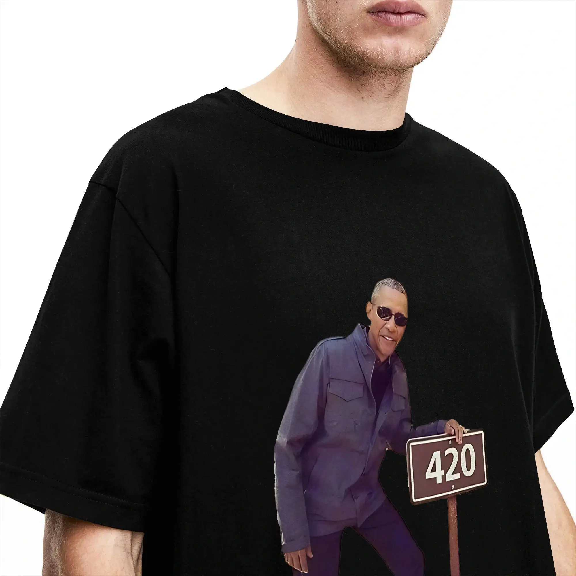 Фото Мужские футболки Obama 420, футболка Crazy Tee, футболка с короткими рукавами и круглым вырезом, хлопковая одежда больших размеров №3