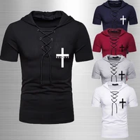 latest summer mens i believe in christian jesus print casual hooded t shirt versatile solid harajuku casual sports tie t shirt