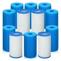 12 Pack Type A/C SPA Filter Swimming Pool Filter&Washable Pool Filter Sponge Cartridge,For Intex A/C Pool Pump Filter
