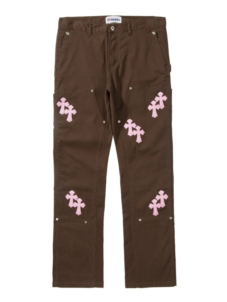 Four Seasons Men's Jeans Cross Patch Embroidered Denim Trousers Men High Street Casual Jeans Streetwear Men's Ins Hot Sale JEANS