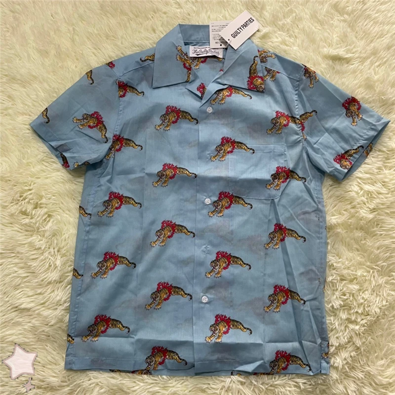 

Рубашка WACKO MARIA с коротким рукавом для мужчин и женщин, сорочка с принтом тигра, Гавайская футболка с коротким рукавом, 2022