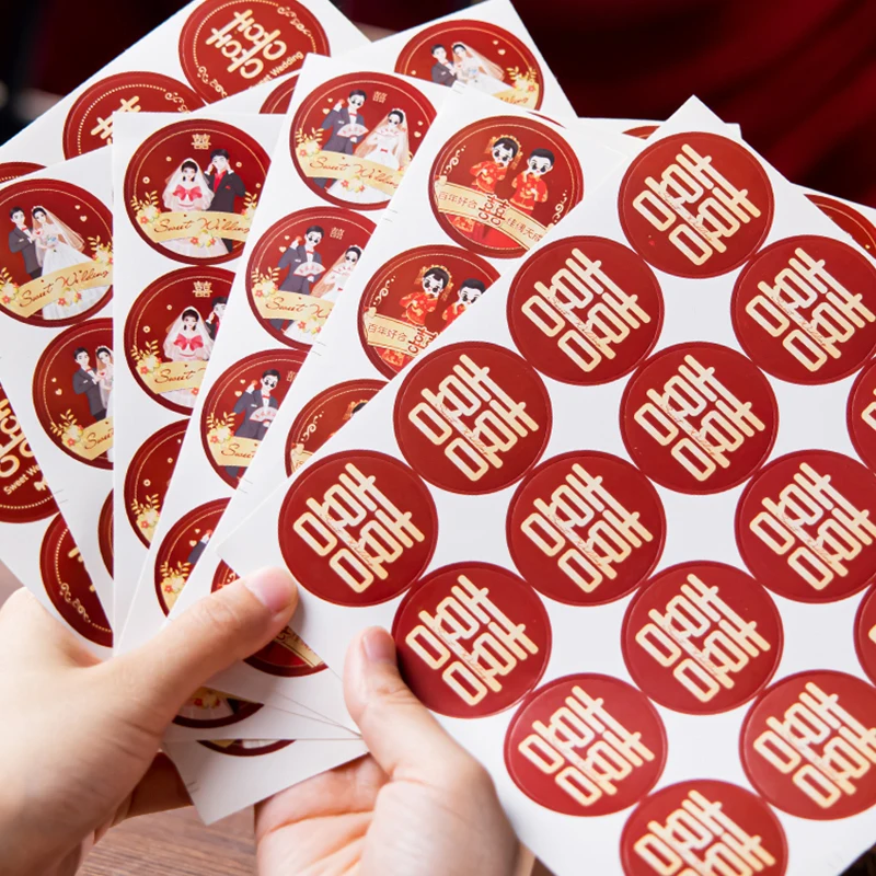 20pcs Wedding sticker Double Happiness Sticker Marriage gift bag/gift box Label Cute sticker for Cookies  Red Blessing Sticker