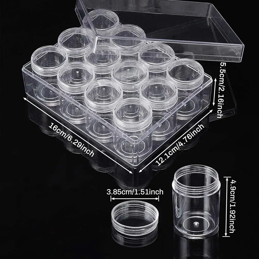 1Box 12pcs 20ml Clear Plastic Beads Jars Painting Accessories Storage Box Jewelry Supplies Small Crafts Parts Packaging Case