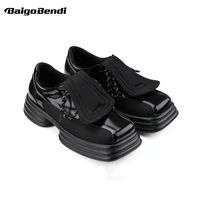 trendy big square toe thick soled casual leather shoes mens personality low top japanese ruffian style