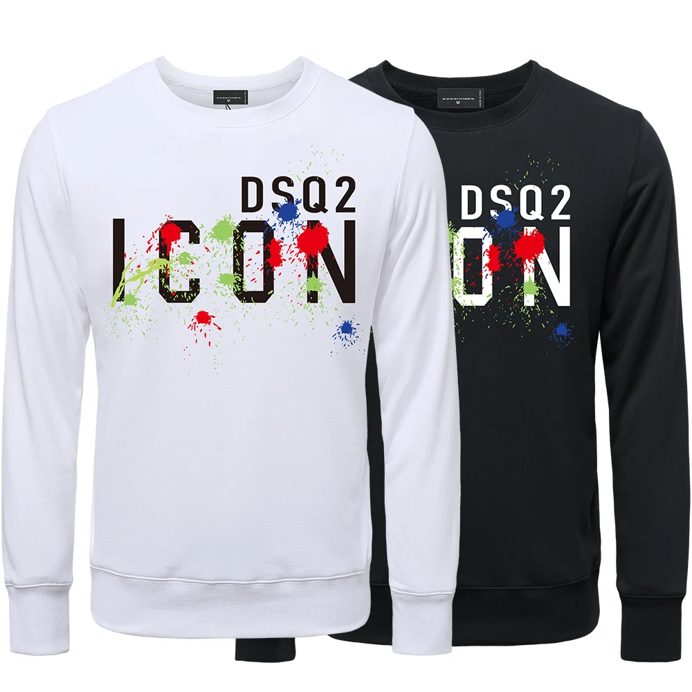

DSQ2 Brand Mens Autumn Sweatshirt Mens Daily Casual Loose DSQ Print O-Neck Sweater Pullover Street Trend Hip Hop Sport Hoodie