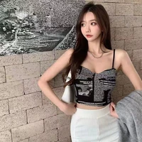 2022 woman fashion v neck crop tops female sleeveless camisole tops ladies letter print casual summer basic vest camisole a97
