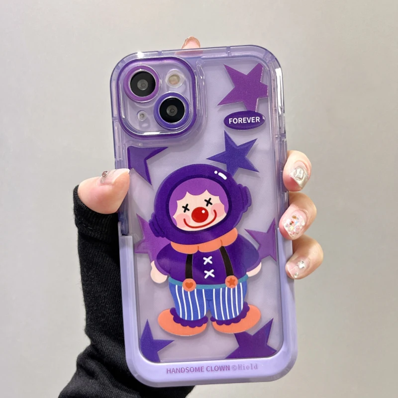 

Funny Clown Star Folding Holder Phone Case For iPhone 14 13 12 11 Pro Max Invisible Bracket Stand Shockproof Cover Funda