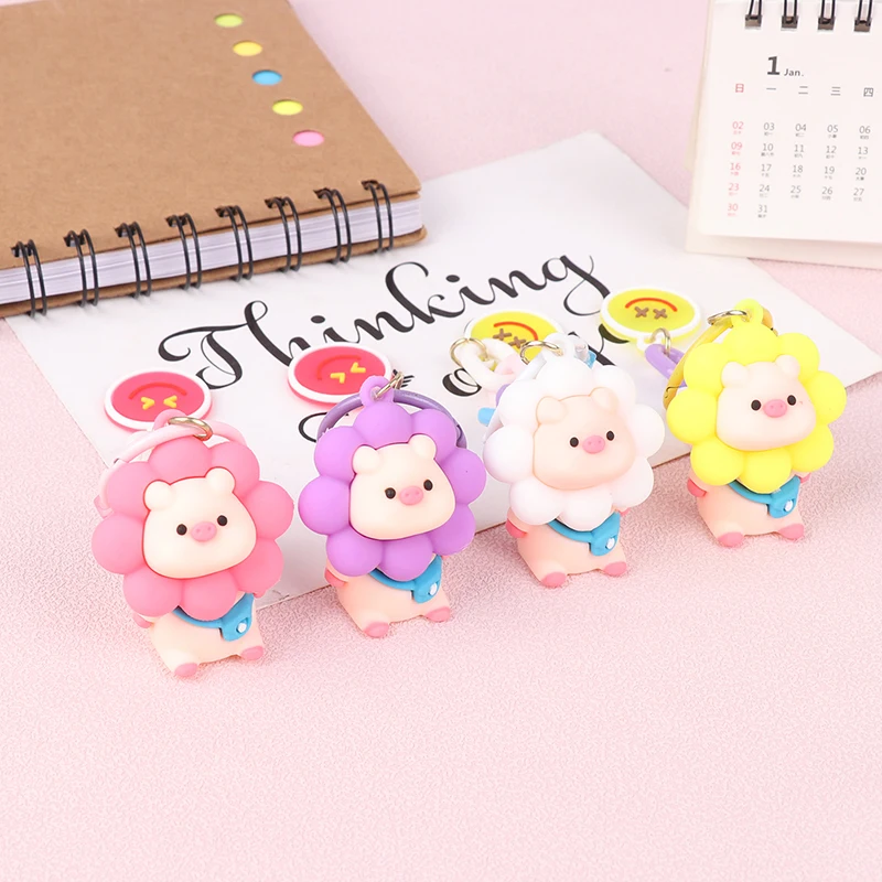 

Sunflower Pig Key Chain Pendant Soft Glue Cute Pig Doll Face Car Key Chain Pendant