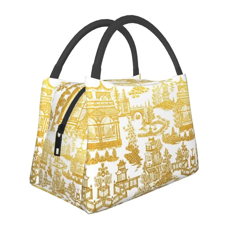 

Golden Pagoda Chinoiserie Lunch Boxes Vintage Oriental Willow Pattern Cooler Thermal Food Insulated Lunch Bag Pinic Container