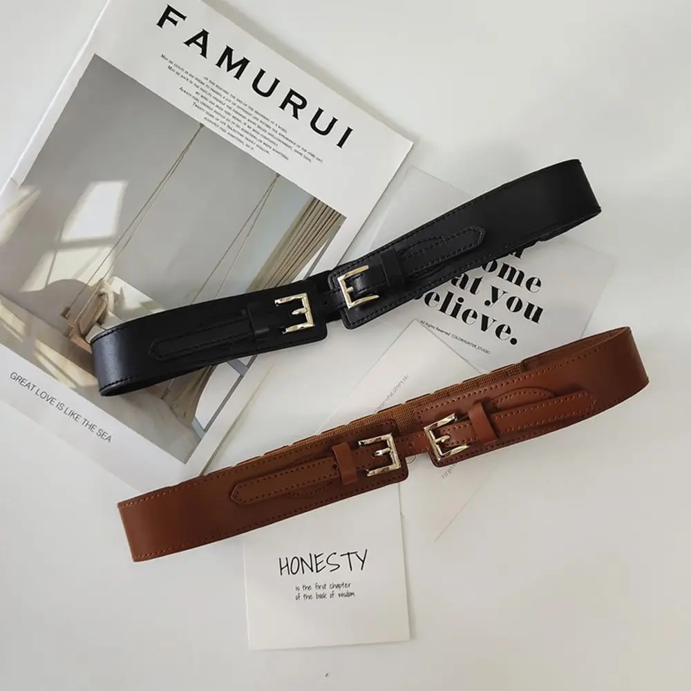 

PU Leather Solid Color Temperament All-match Corset Belt Adjustable Waistband Female Waist Belt Metal Buckle Belt