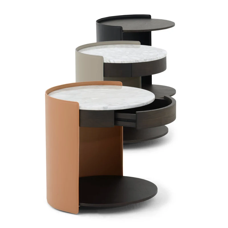 

Bedside table Nordic Light luxury creative modern simple circular bedroom household leather marble edge tables
