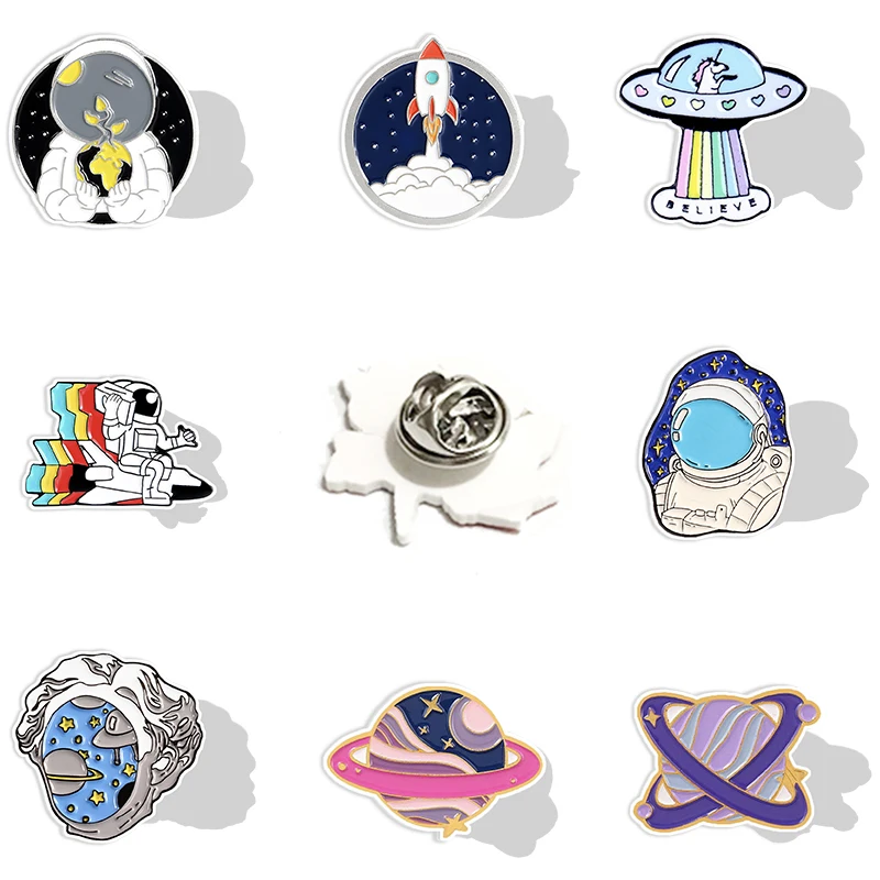 

NEW Acrylic Universe 2D models Lapel Pin astronaut Badge rocket UFO planet spacecraft spaceship Resin Brooch Jewelry QHX109