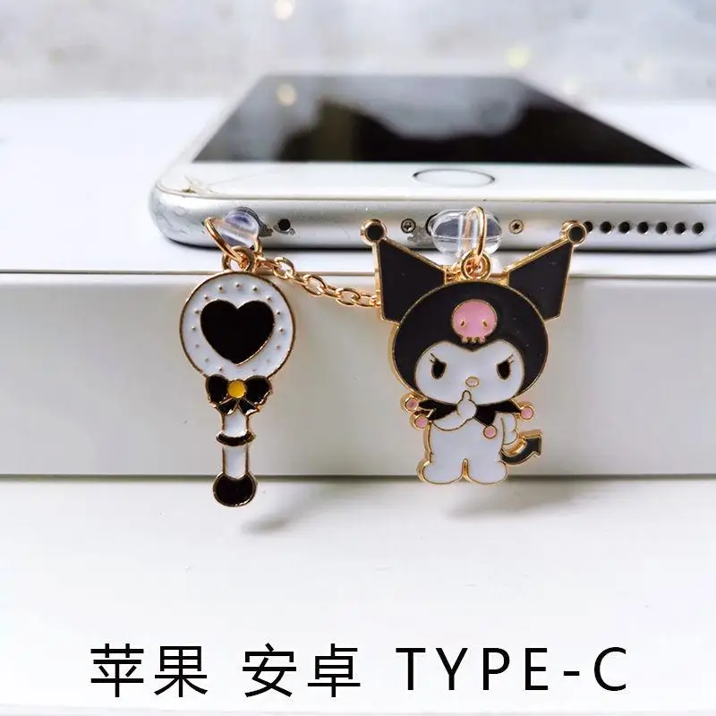 Kawaii Sanrios Iphone Charging Port Dust Plug Cute Kuromi My Melody Cinnamoroll Kirby Cartoon Earphone Dust Plug for Girls Gifts