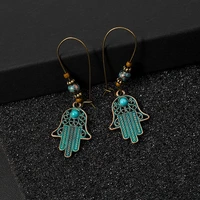 classic islamic muslim simulation turquoise hand of farmati drop earrings for women religious style prayer amulet jewelry