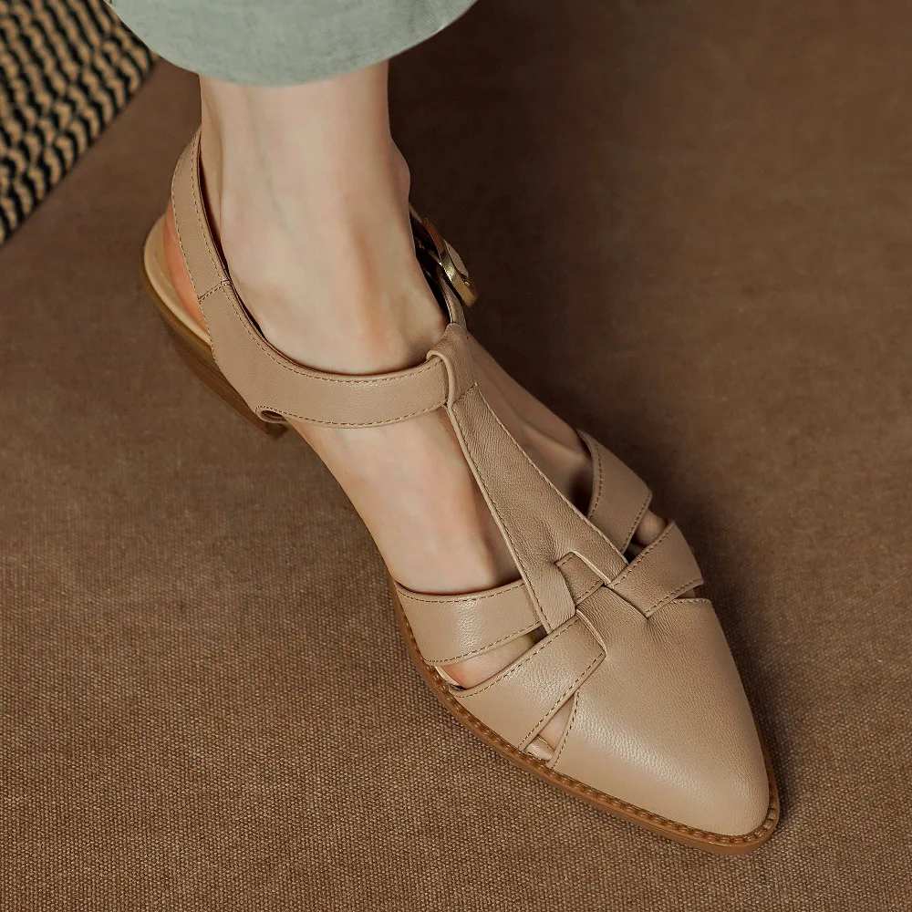 Женские босоножки из овечьей кожи с тонкими ремешками и Т-образным ремешком