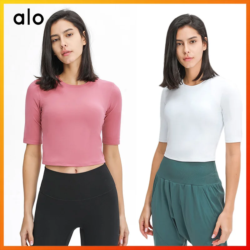 

Alo Yoga 2022 Summer Women's Crop Top Solid Color Four-color Short-sleeved Fitness Running Sports Top DS059