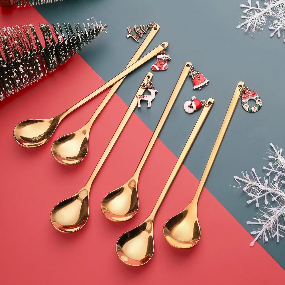 

Stainless Steel Coffee Teaspoon Dinner Spoon Set Ice Cream Sundae Tea Spoons Stirring Soup Tablespoon Scoop Creative golden