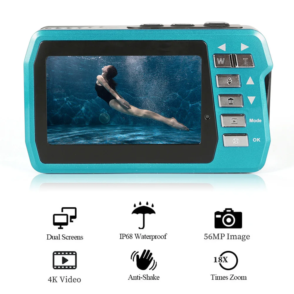 

56MP Underwater Cameras IPS Dual Screen 4K 30FPS UHD Video Recorder Anti Shake Face Detection for Swimming Parent-child Play