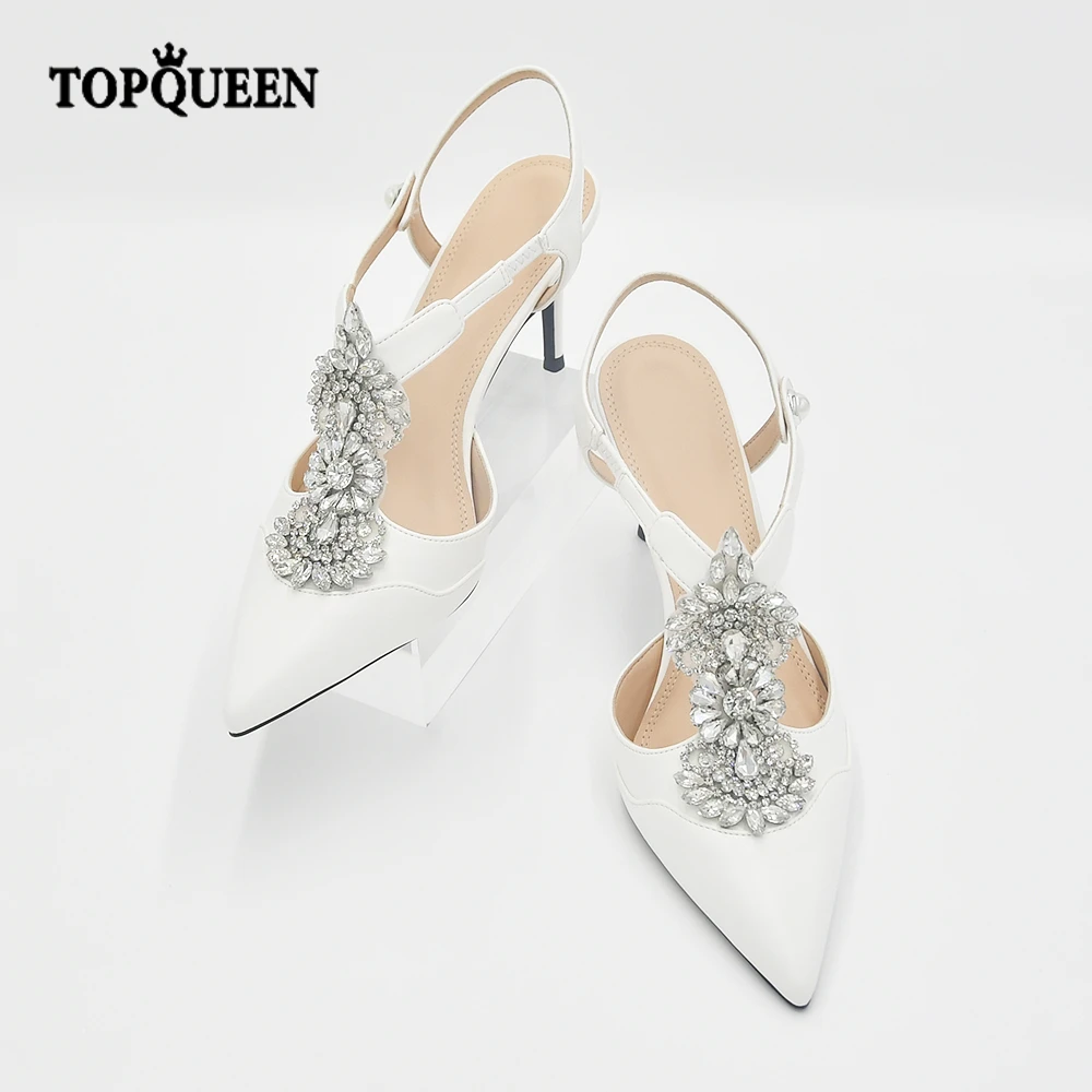 

TOPQUEEN New Fashion Slingback High Heel Back Strap Pointed Toe Stiletto Sandal Party Shoes Rhinestone Heels A65