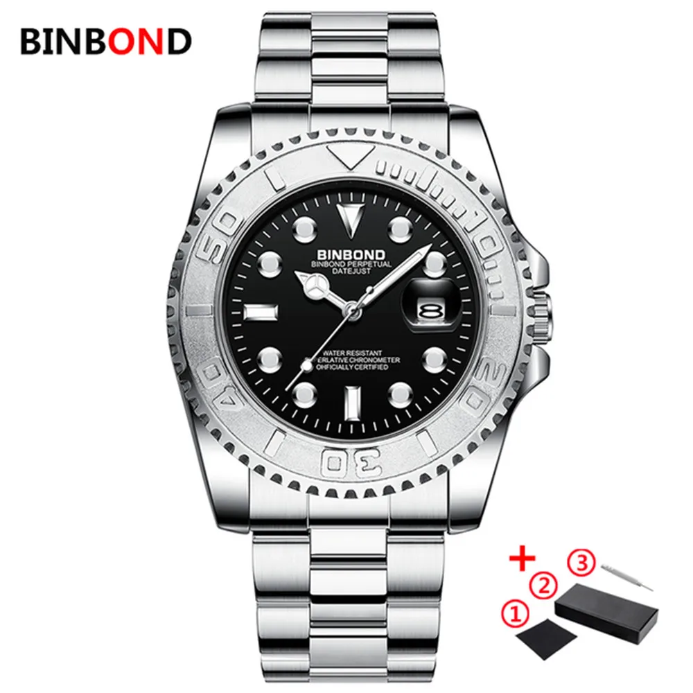 Binbond B930 Мужские Кварцевые Часы Green Water Ghost Series Ремешок Из Нержавеющей Стали