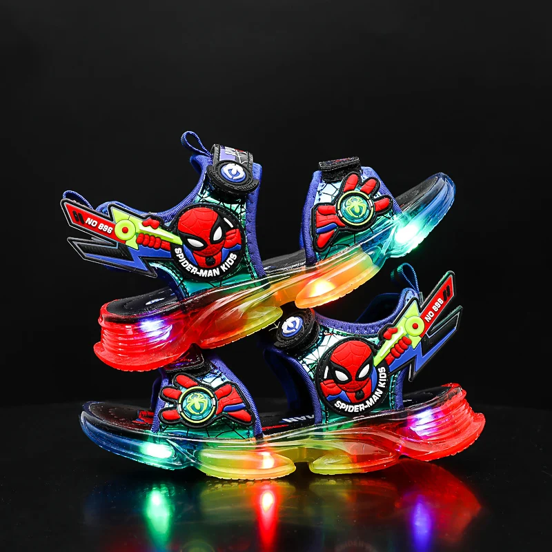 

2022 Summer Kids Sandals for Boys New Fashion Carton Beach Shoes Children Breathable Led Light Spider Casual Walking Sandals