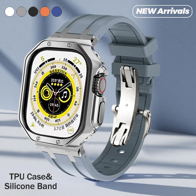 

Rubber Strap+TPU Case for Apple Watch Ultra 2 49Mm Series 9 8 7 45Mm 41Mm Soft Sport Band Iwatch 6 5 4 Se 44Mm 42 38mm Bracelet