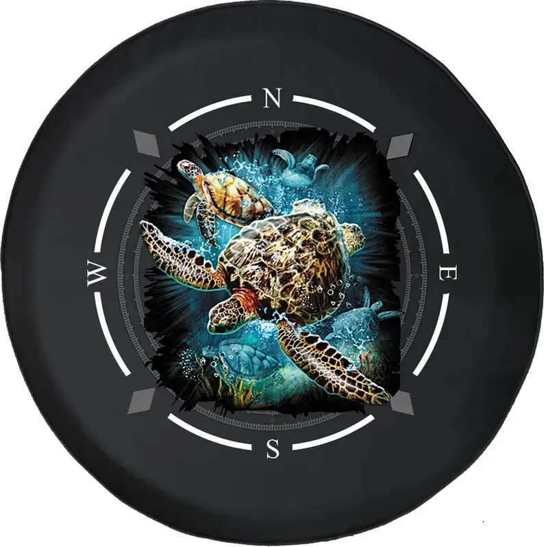 

Sea Turtle Wildlife Ocean Compass Spare Tire Cover for Jeep, Camper, SUV With or Without Backup Camera Hole