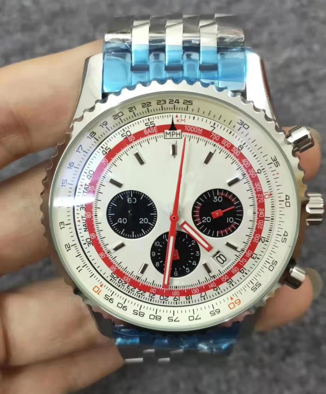 

mens Quartz Chronograph watch Black Blue Dial
