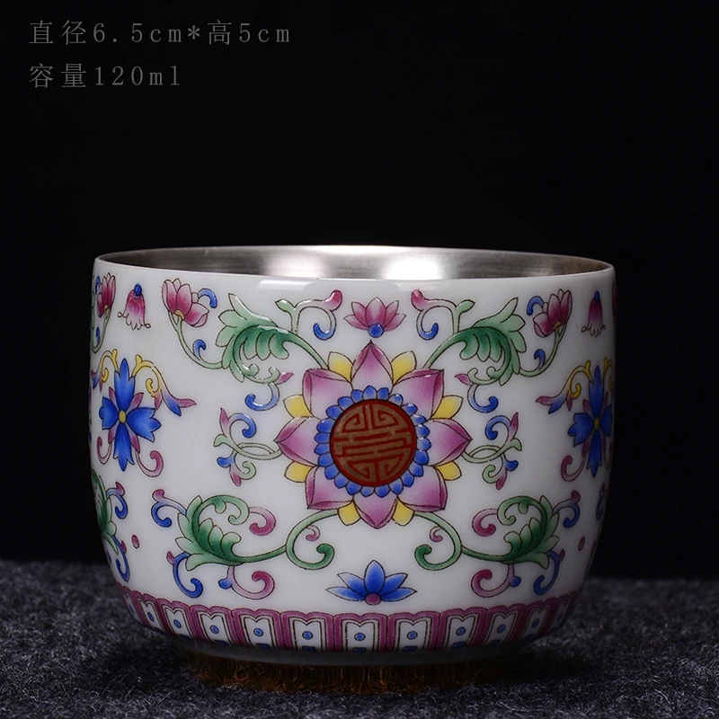 

999 Sterling Silver Enamel Blue and White Porcelain Kung Fu Tea Set Gilt Silver Tea Cup Tea Cup Master Cup Hand Inlaid Silver