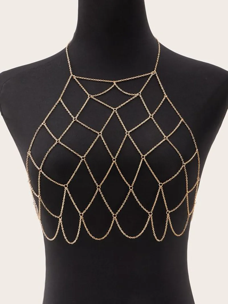 

B01055 Fashion Woman Bra Body Chains Metal Chain Jewelry Net Style Gold Silver Black Choose