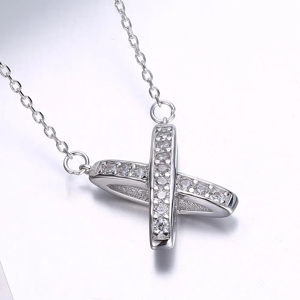 

Sterling Silver Necklace Stylish X Diamond Pendant Boutique Pendant Necklace