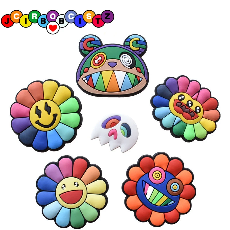 

1pcs Single Sale Colorful Sun Flower Shoe Charms Sandal cartoon Accessories PVC Shoes Decoration For Croc Jibz Charms Kids Gifts