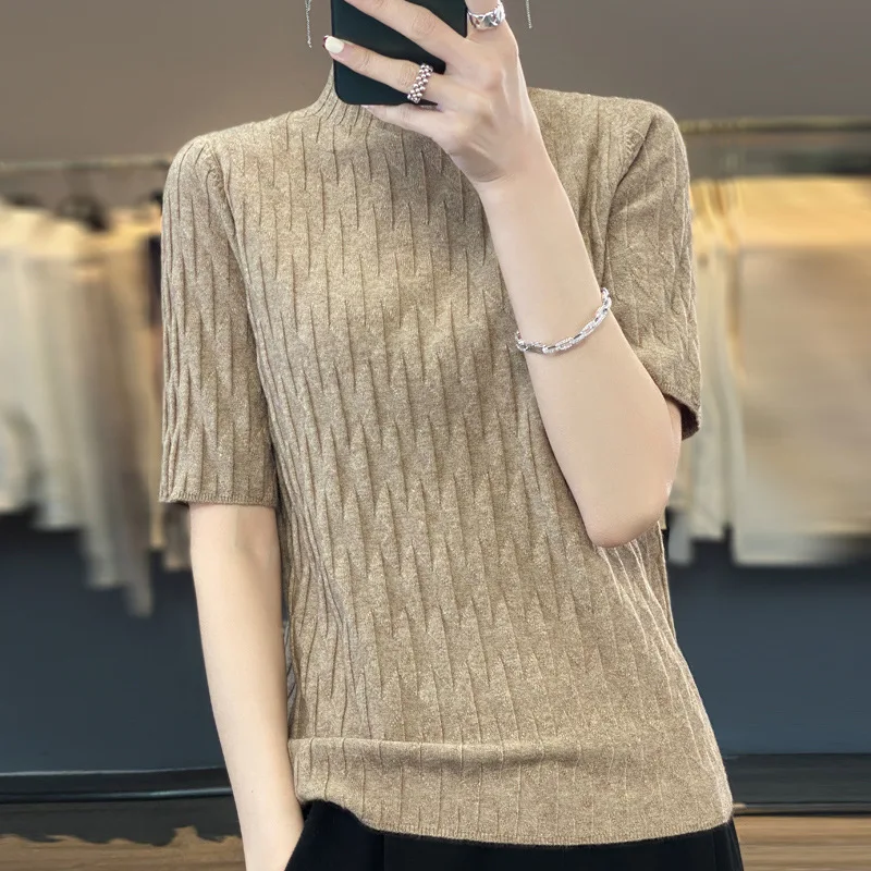 

Женский трикотажный свитер с полурукавами, элегантная и шикарная однотонная трикотажная рубашка в Корейском стиле, лето 2023