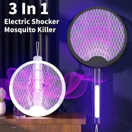 

3-in-1 Mosquito Racket Foldable Rotatable Electric Shocker Mosquito Killer Lamp Rechargeable Mosquito Repellent Bug Fly Zapper