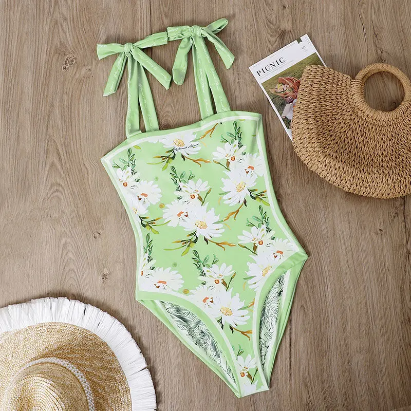 Snnei2022 Reversible Swimwear Female Summer Sense Retro Floral Conservative Cover Belly Thin One-piece Swimsuit