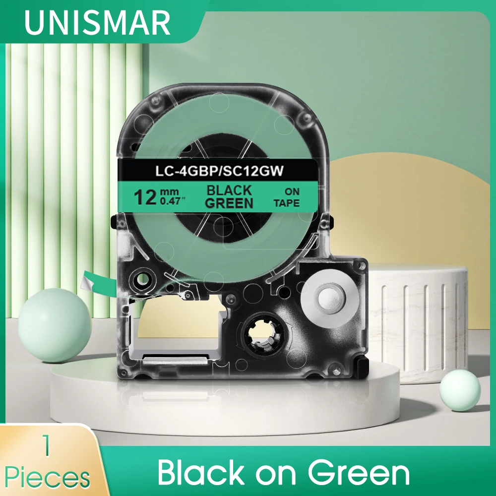 

1pc 12mm SC12GW Tape Black on Green for Espon Label LK-4GBP Printer Ribbon Compatible for Epson LW-300 LW-400 LW-700 Label Maker